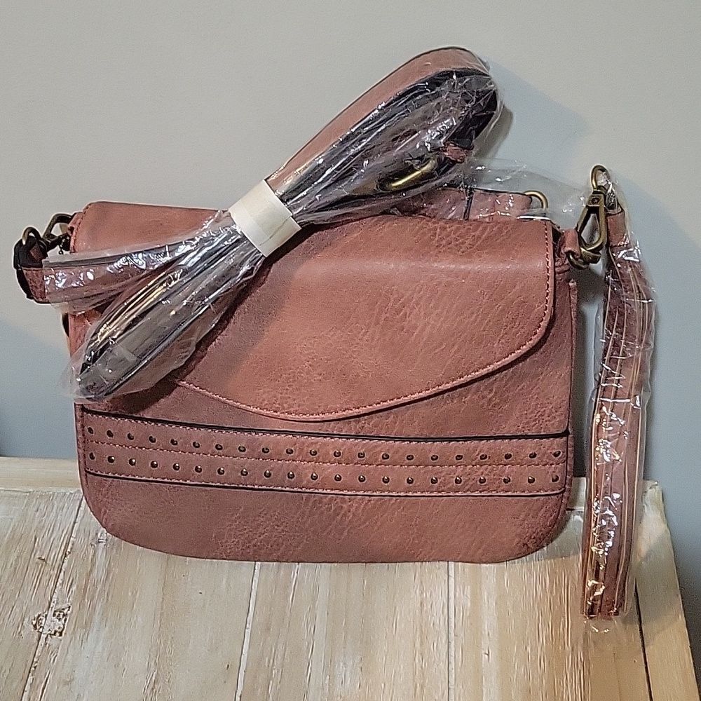 Ampere Creations Nude Faux Leather Stud Crossbody Bag Clutch  NEW With Tags!